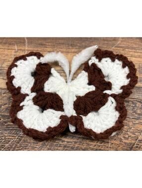 Vintage Crochet Butterfly Refrigerator Magnet With Pipe Cleaners Brown White